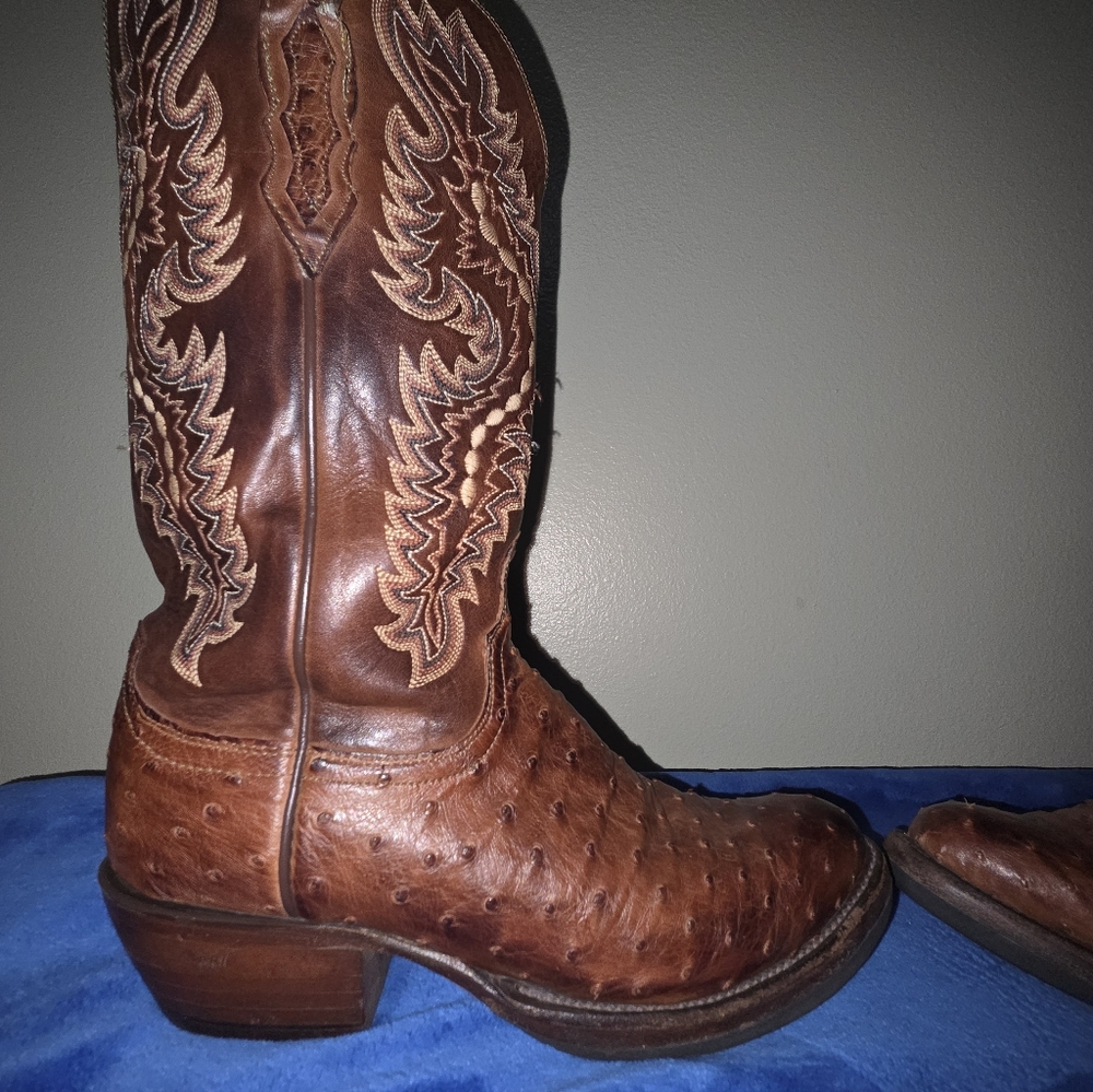 Lucchese Men's Brown Ostrich Leather Boots - Picture 13 of 16
